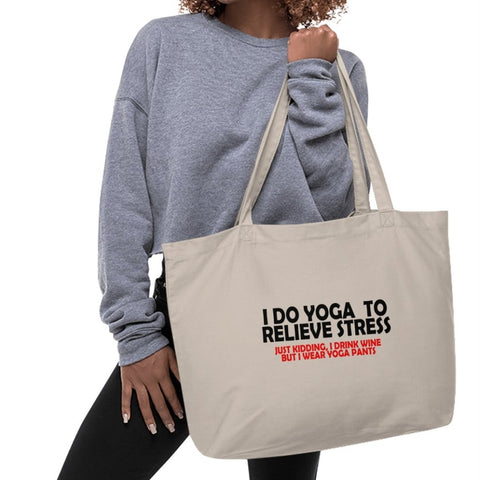 Relieve Stress With Yoga Just Kidding Tote Bags