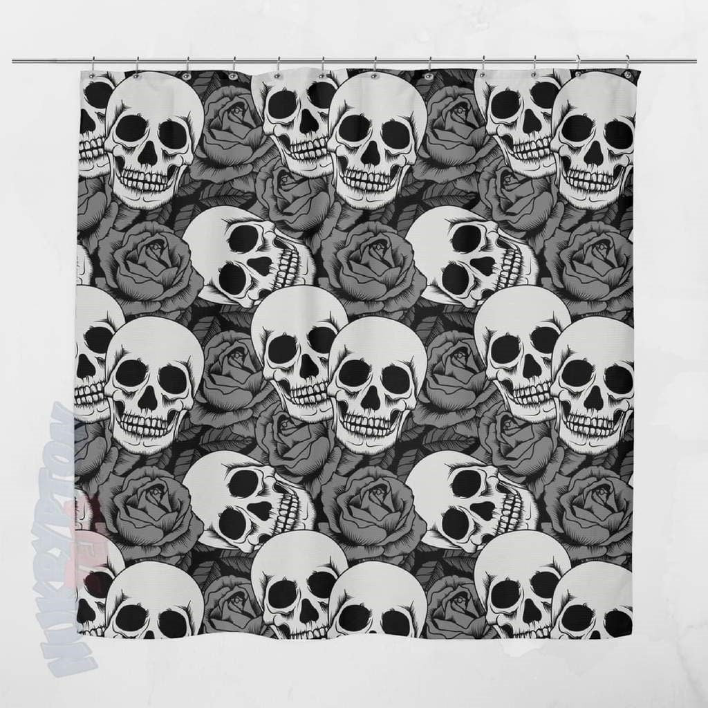 Rose & Skull Bathroom Curtain - NuKrypton Shower Curtains