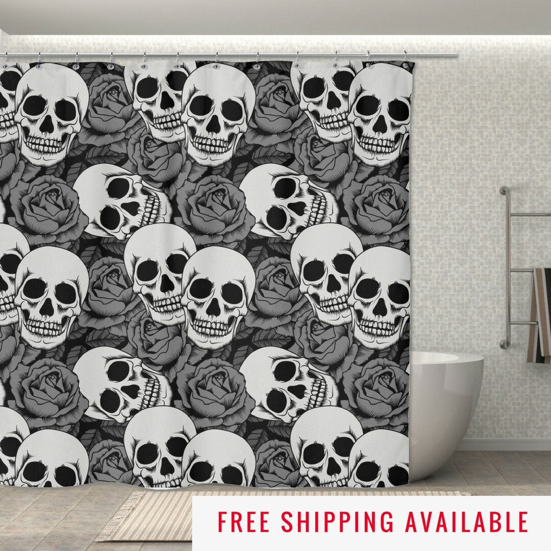 Rose & Skull Bathroom Curtain - NuKrypton Shower Curtains