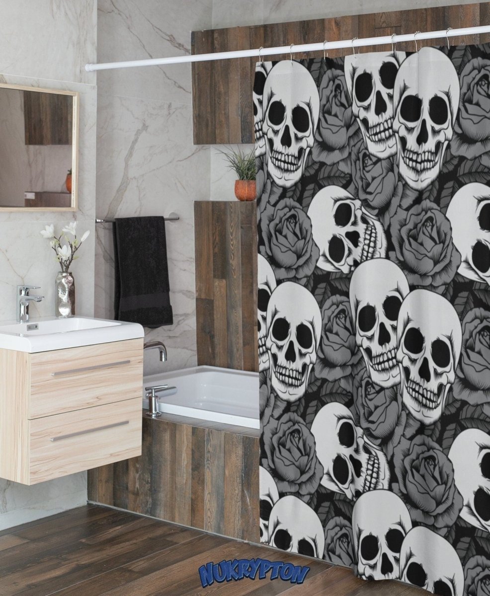 Rose & Skull Bathroom Curtain - NuKrypton Shower Curtains