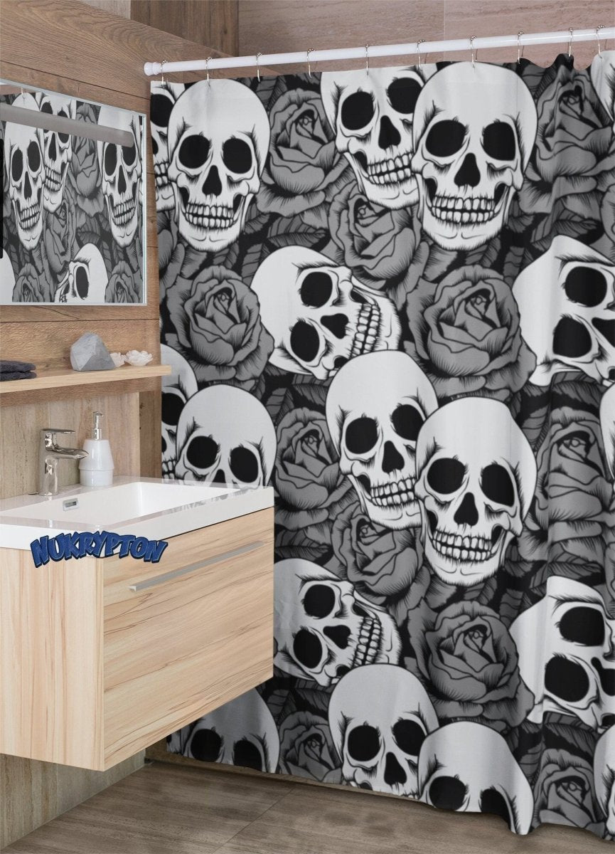 Rose & Skull Bathroom Curtain - NuKrypton Shower Curtains