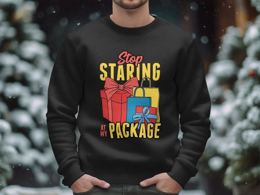 Stop Staring At My Package Sarcastic Sweatshirt - NuKrypton Sweatshirt MD - 71970382