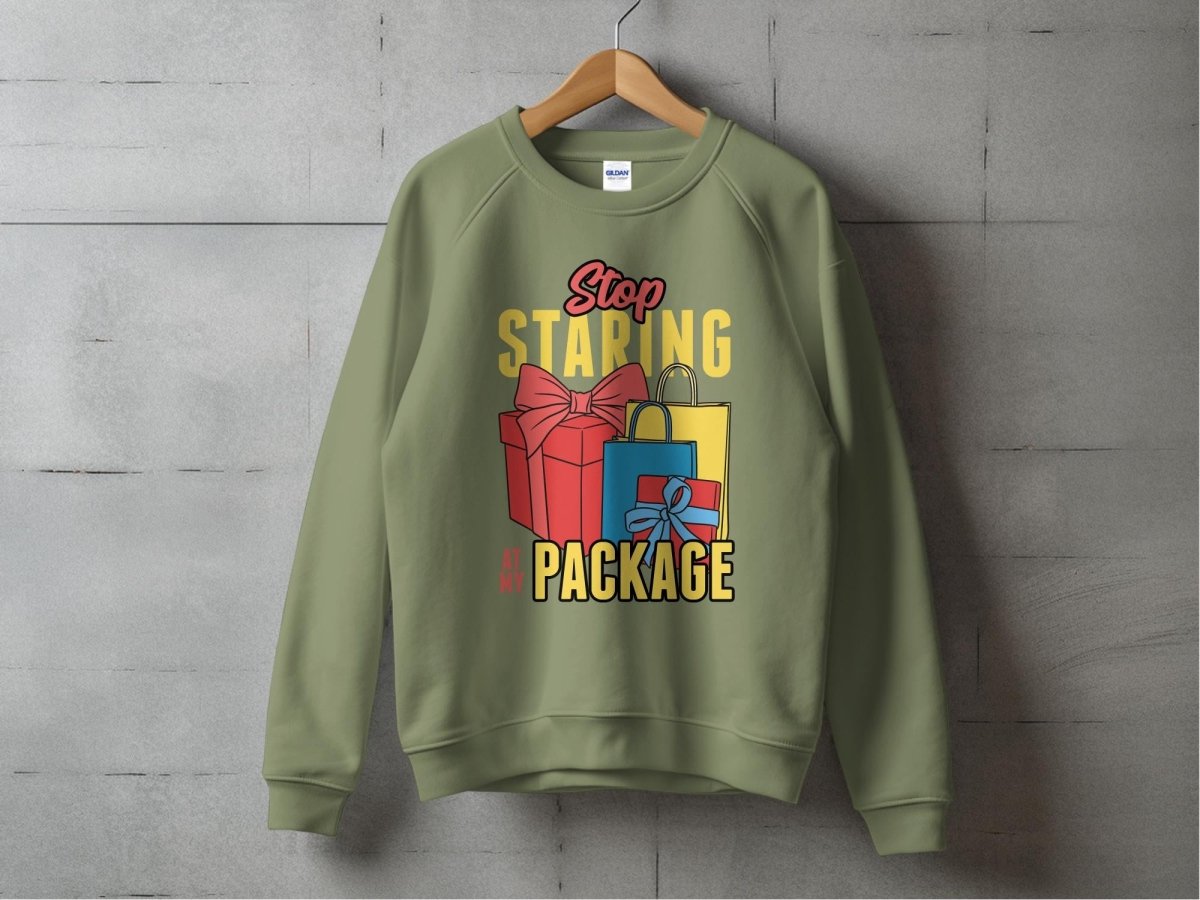 Stop Staring At My Package Sarcastic Sweatshirt - NuKrypton Sweatshirt MD - 71970394