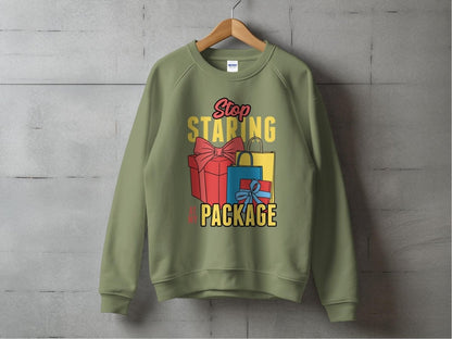 Stop Staring At My Package Sarcastic Sweatshirt - NuKrypton Sweatshirt MD - 71970394