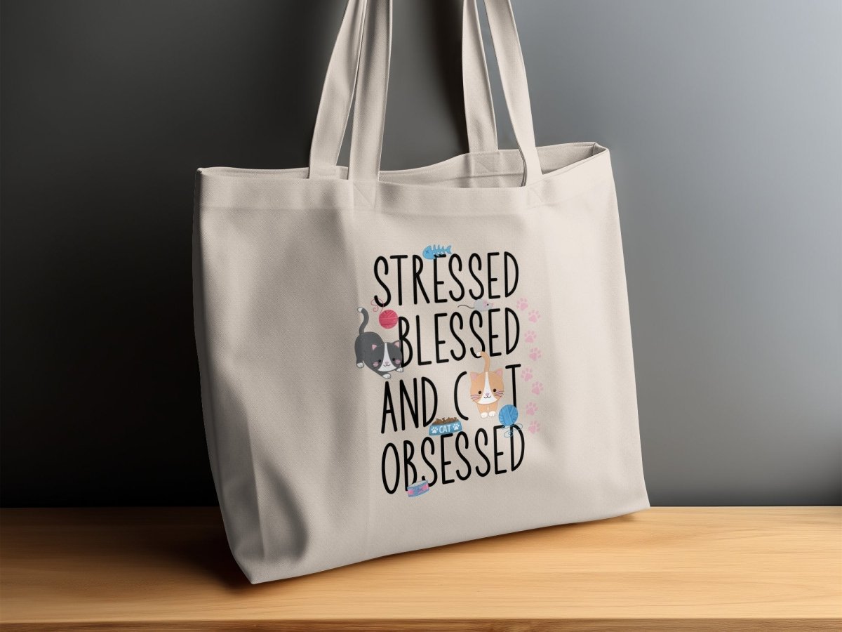 Stressed Blessed and Cat Obsessed Tote Bags - NuKrypton Tote Bags MD - 73054366