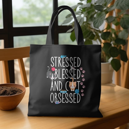 Stressed Blessed and Cat Obsessed Tote Bags - NuKrypton Tote Bags MD - 73054367