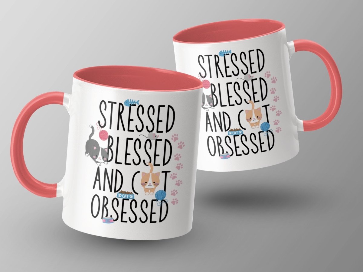 Stressed Blessed Cat Obsessed Feline Fun Mugs - NuKrypton Coffee Mugs MD - 71360843