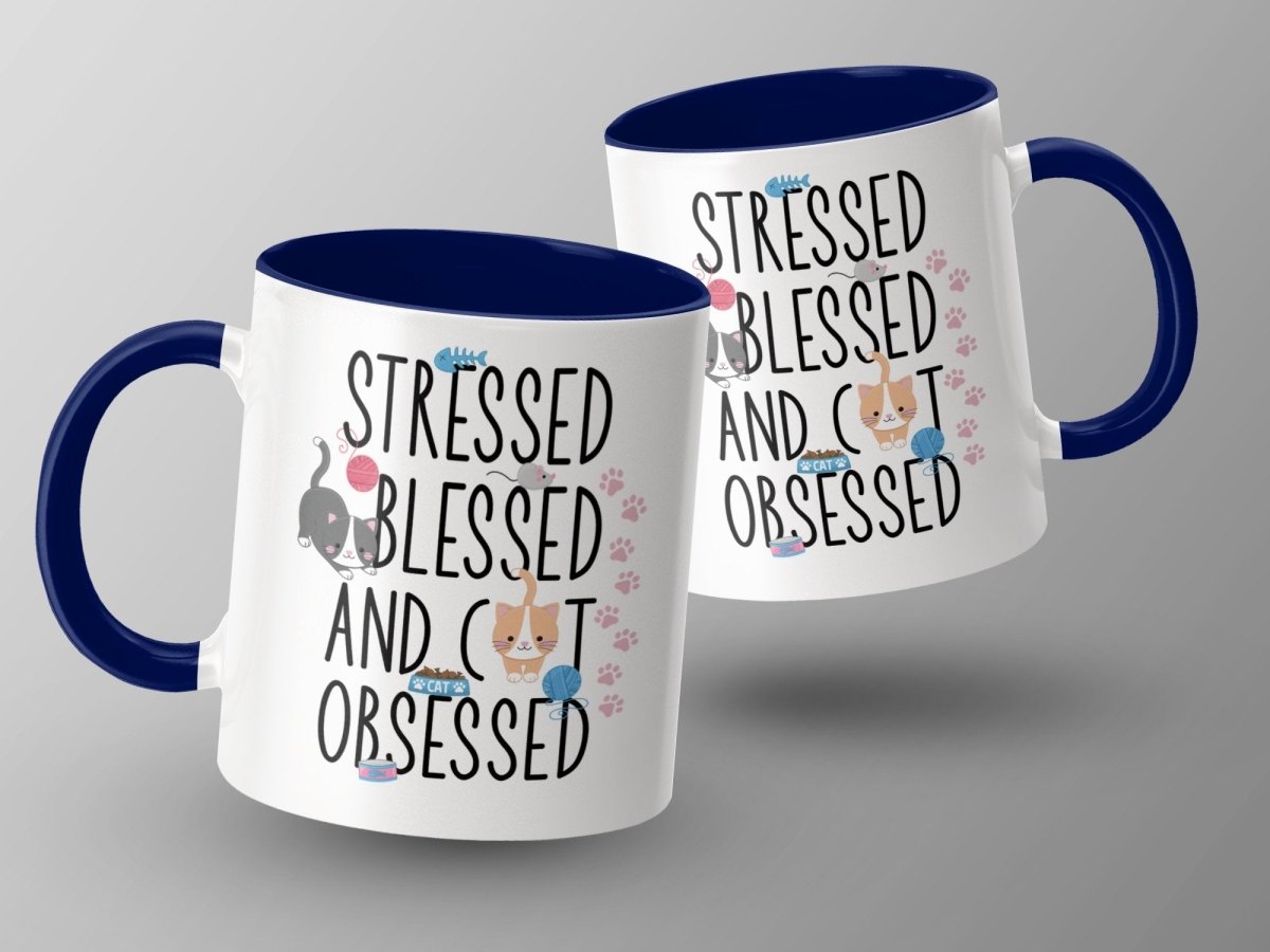 Stressed Blessed Cat Obsessed Feline Fun Mugs - NuKrypton Coffee Mugs MD - 71360844