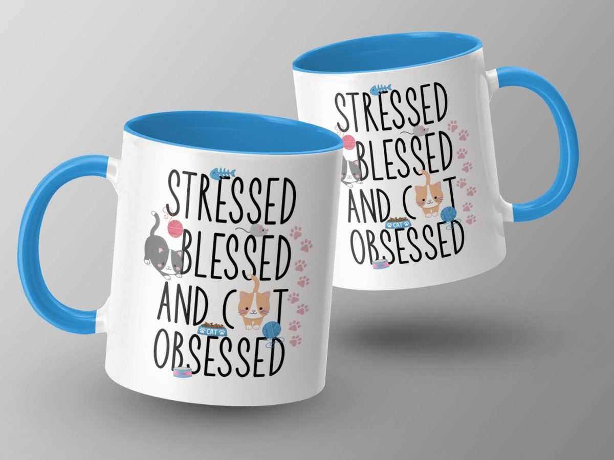 Stressed Blessed Cat Obsessed Feline Fun Mugs - NuKrypton Coffee Mugs MD - 71360846