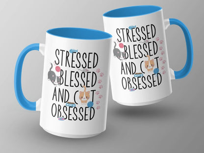 Stressed Blessed Cat Obsessed Feline Fun Mugs - NuKrypton Coffee Mugs MD - 71360852