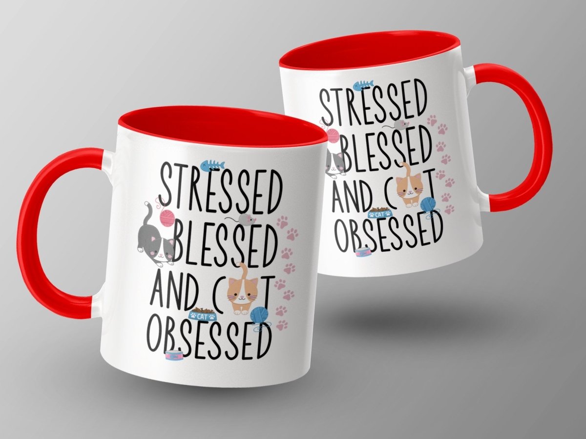 Stressed Blessed Cat Obsessed Feline Fun Mugs - NuKrypton Coffee Mugs MD - 71360845