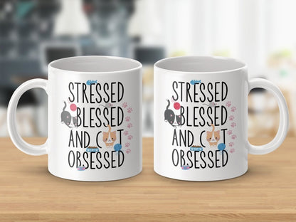 Stressed Blessed Cat Obsessed Feline Fun Mugs - NuKrypton Coffee Mugs MD - 71360842